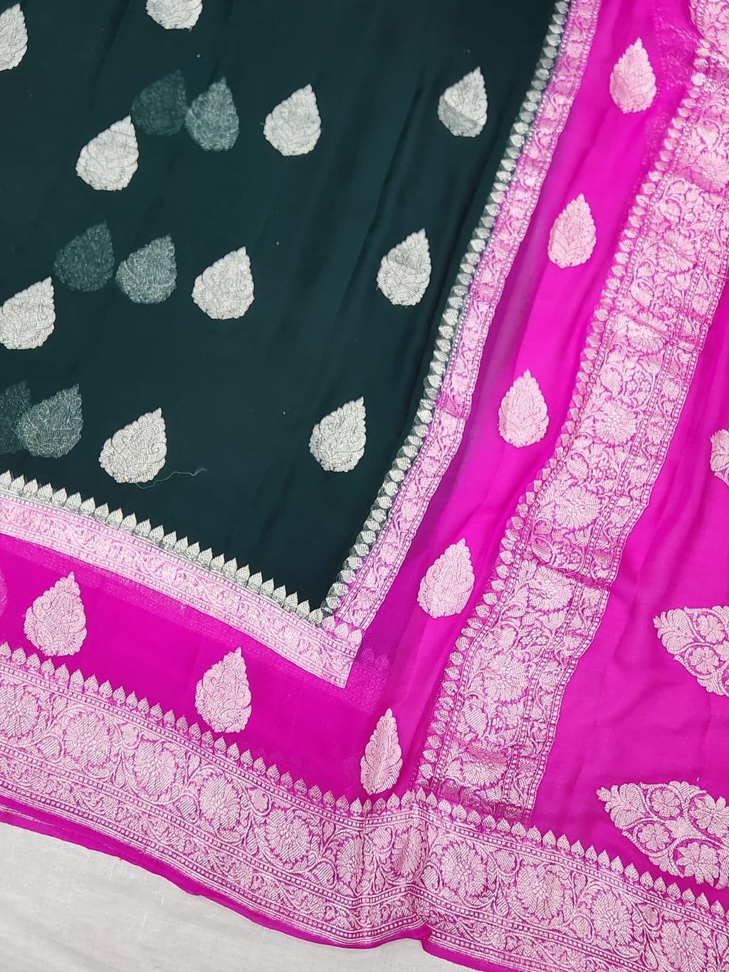 BANARASI HANDLOOM PURE KHADDI SHIFFON SAREE WITH HANDWOVEN KADHUWA WORK