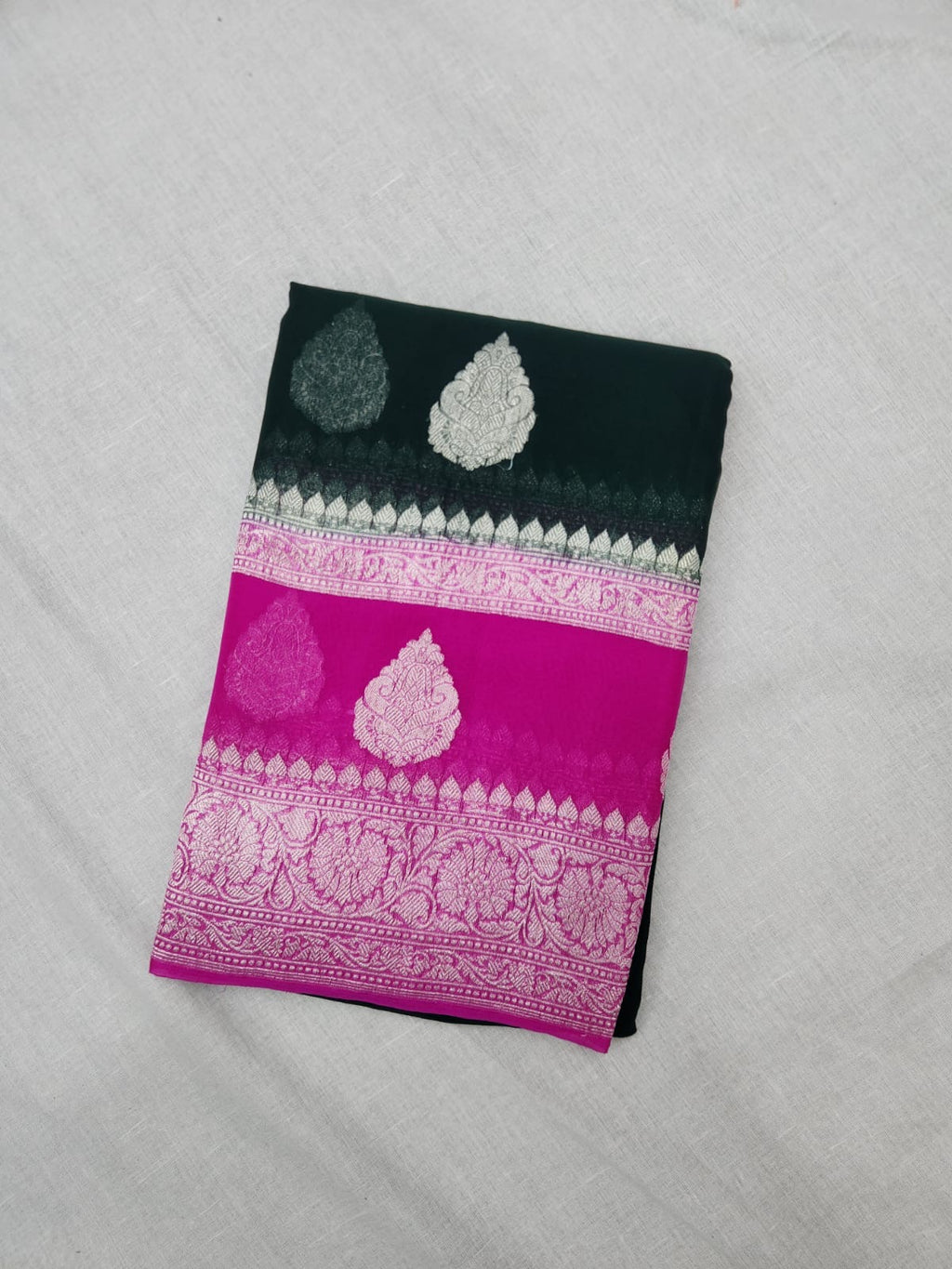 BANARASI HANDLOOM PURE KHADDI SHIFFON SAREE WITH HANDWOVEN KADHUWA WORK