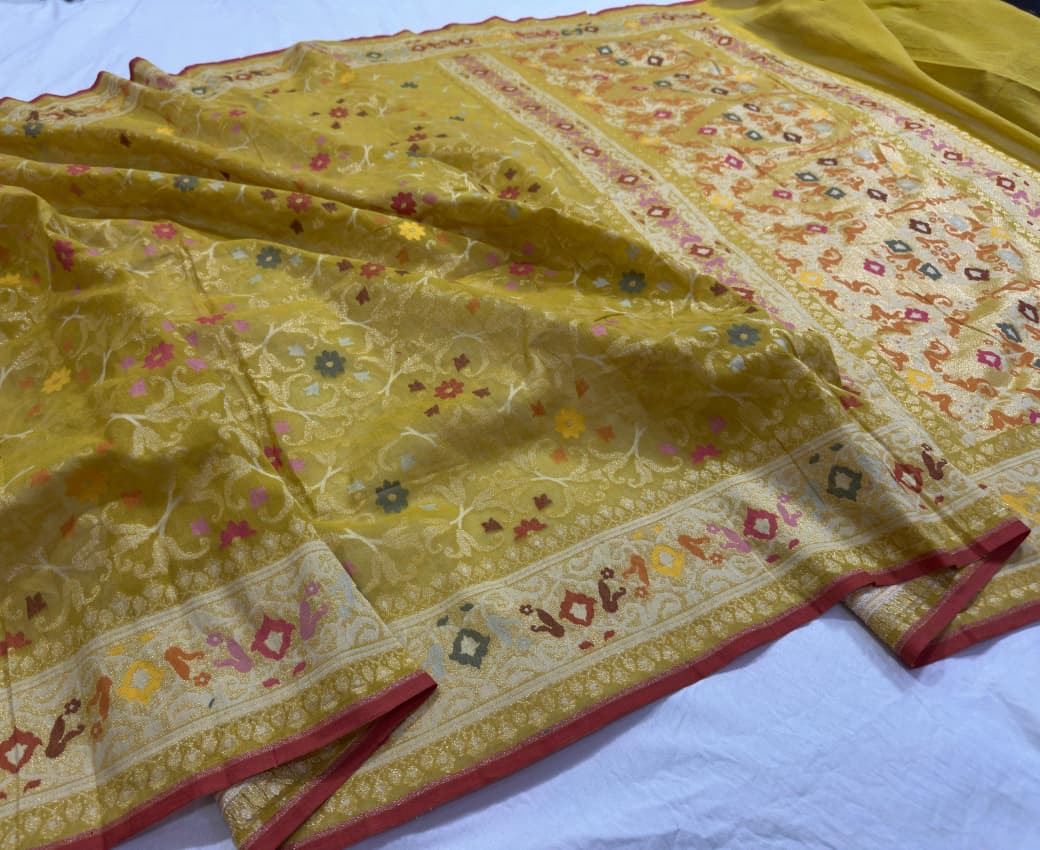 Cotton jamdani  ek Tara Banaras saree