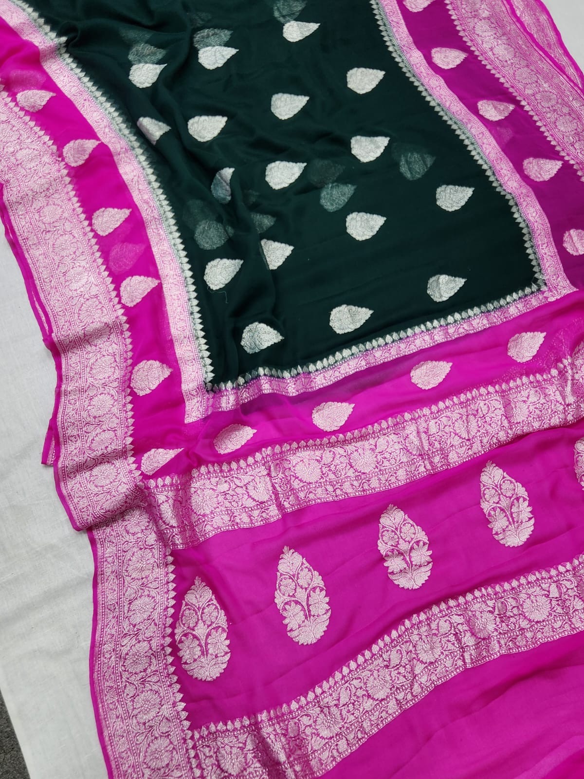 BANARASI HANDLOOM PURE KHADDI SHIFFON SAREE WITH HANDWOVEN KADHUWA WORK