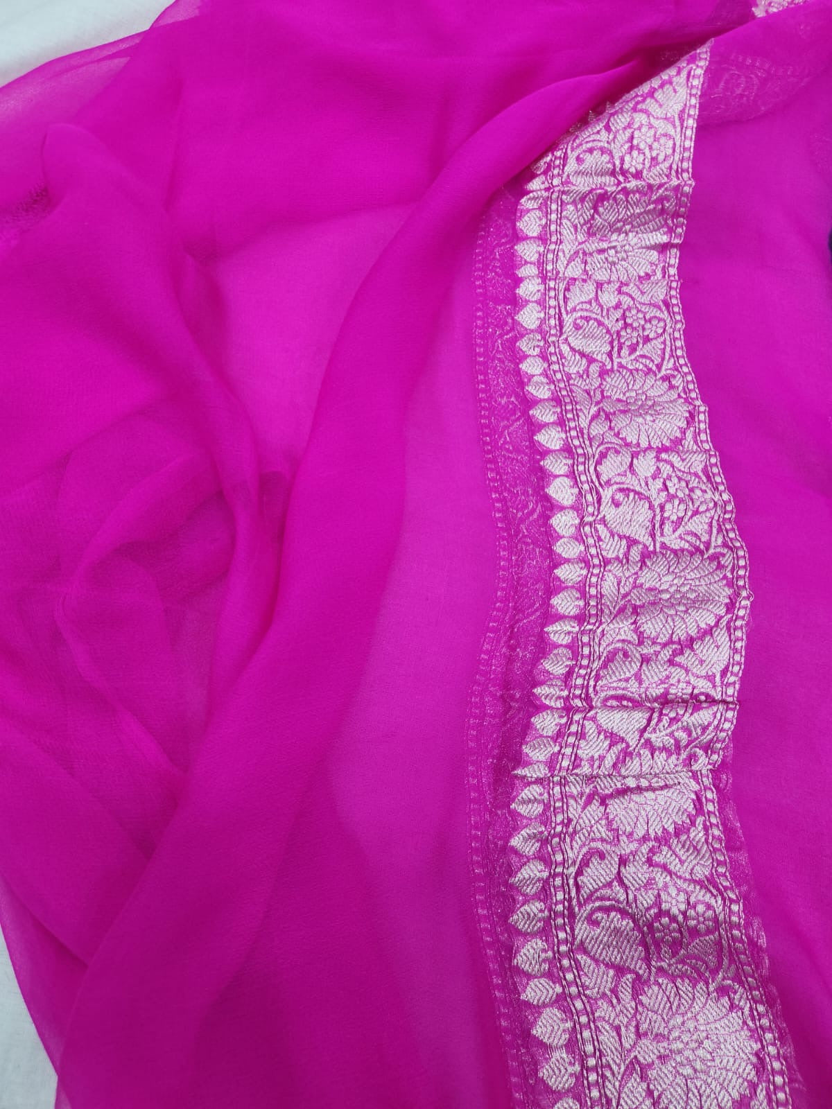 BANARASI HANDLOOM PURE KHADDI SHIFFON SAREE WITH HANDWOVEN KADHUWA WORK