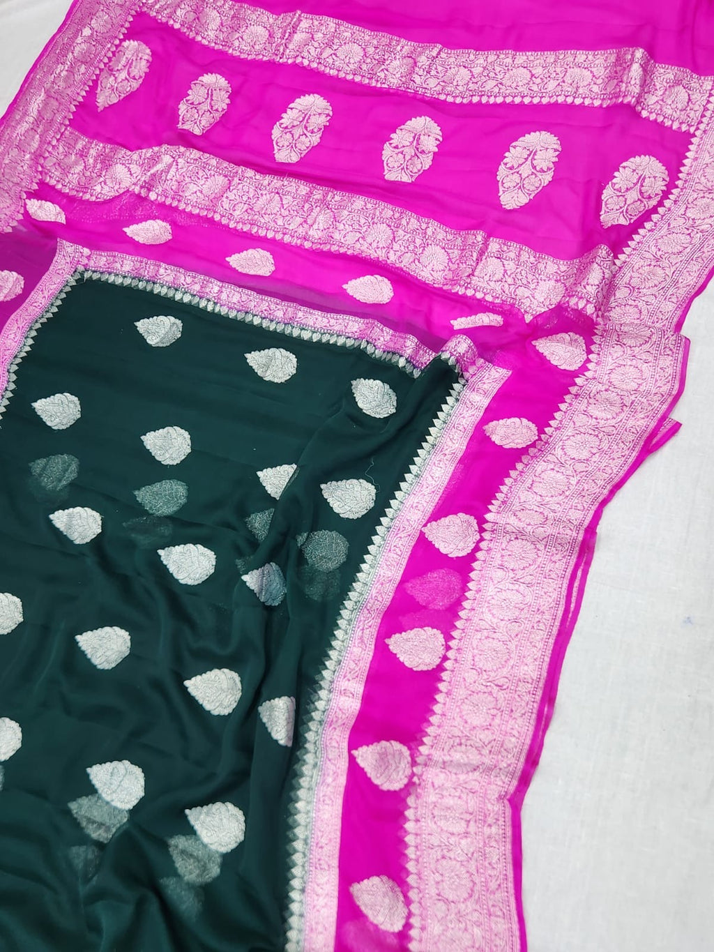 BANARASI HANDLOOM PURE KHADDI SHIFFON SAREE WITH HANDWOVEN KADHUWA WORK