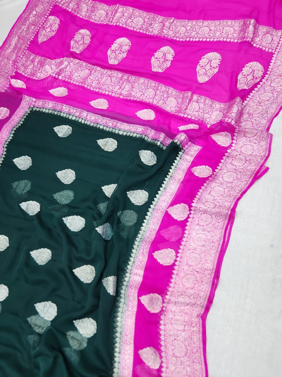 BANARASI HANDLOOM PURE KHADDI SHIFFON SAREE WITH HANDWOVEN KADHUWA WORK