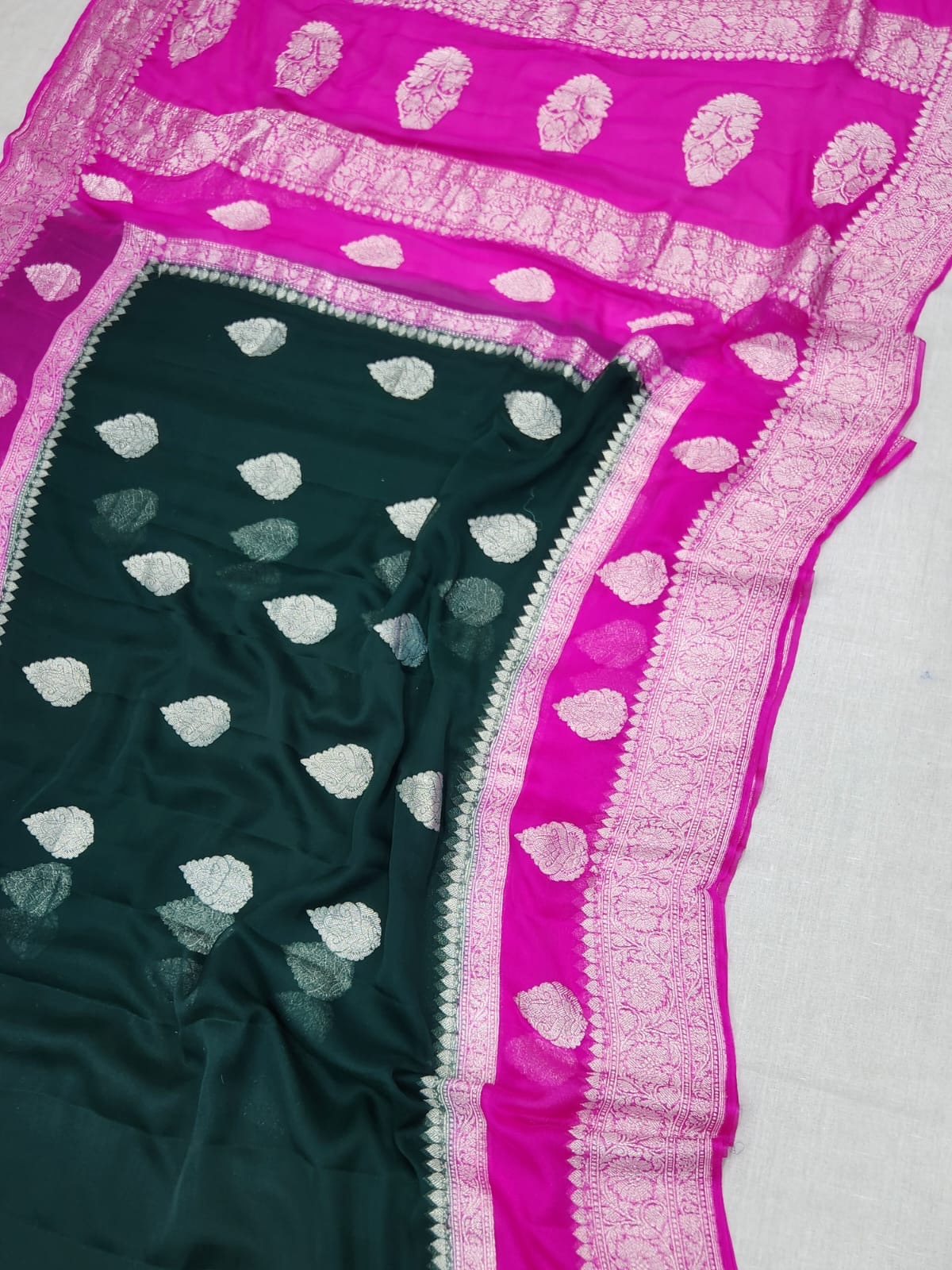 BANARASI HANDLOOM PURE KHADDI SHIFFON SAREE WITH HANDWOVEN KADHUWA WORK
