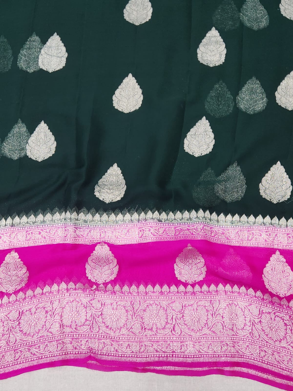 BANARASI HANDLOOM PURE KHADDI SHIFFON SAREE WITH HANDWOVEN KADHUWA WORK